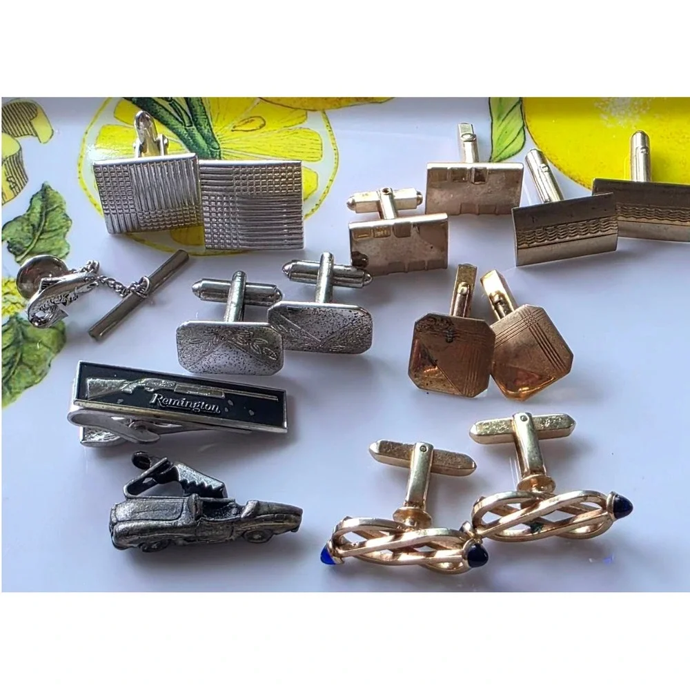 Vintage Cufflinks, Tie Clips, Tie Pin Lot - Assorted Designs Gold Silver‎ Tone